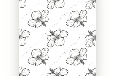 Vector hibiscus seamless pattern of flowers
