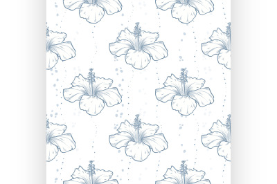 Vector hibiscus seamless pattern of flowers