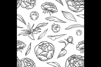 Vector peony seamless pattern of flowers