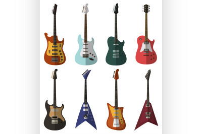 Set of bright electric guitars