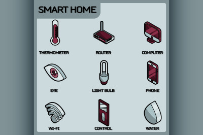 Smart home color outline isometric icons