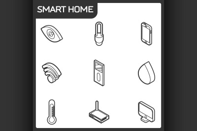 Smart home outline isometric icons