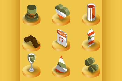 St.Patricks Day color isometric icons