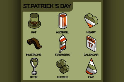 St.Patricks Day color outline isometric icons