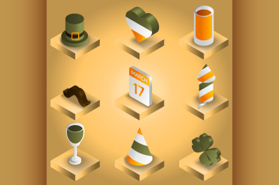 St.Patricks Day gradient isometric icons