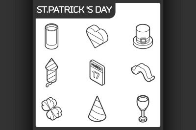 St.Patricks Day outline isometric icons