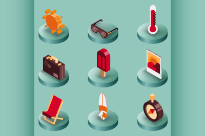 Summer color isometric icons