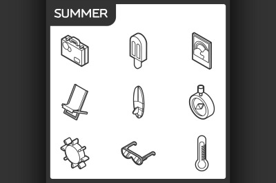 Summer outline isometric icons