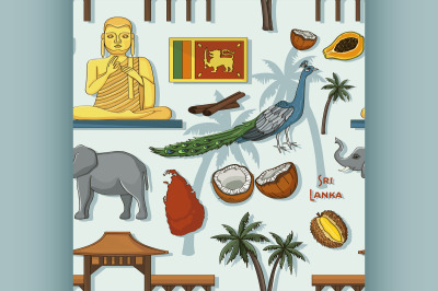 Symbols of Sri Lanka icons pattern