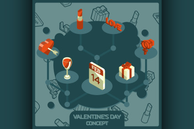 Valentines day color concept isometric icons