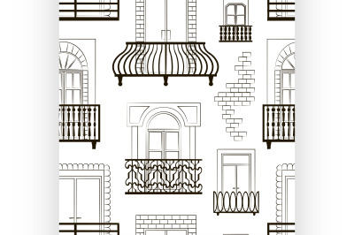Window forms icons set balcony pattern