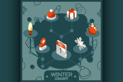 Winter color concept isometric icons