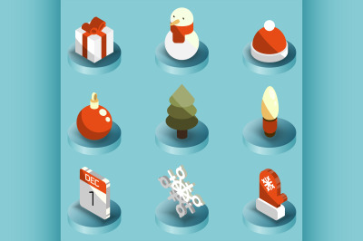 Winter color isometric icons
