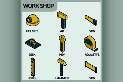 Work shop color outline isometric icons