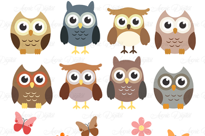 Woodland Owls Clipart and Vectors