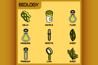 Biology color outline isometric icons