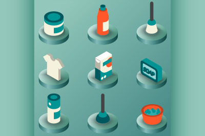 Cleaning color isometric icons