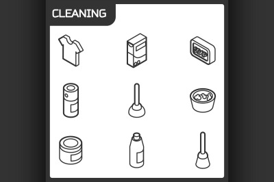 Cleaning outline isometric icons