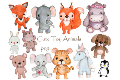 Cute Toy animals. Hand drawn illustrations.