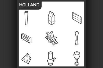 Holland outline isometric icons
