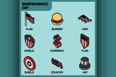 Independence day color outline isometric icons