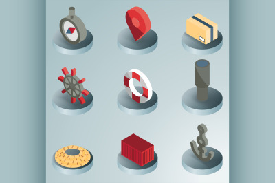 Seaport color isometric icons