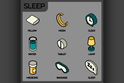 Sleep color outline isometric icons