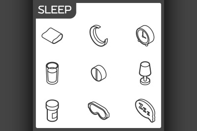 Sleep outline isometric icons