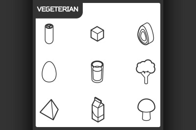 Vegeterian outline isometric icons