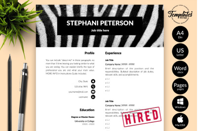 Animal Care Resume for Microsoft Word &amp; Apple Pages Stephani Peterson