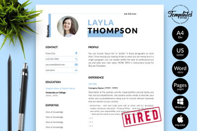 Simple Resume Template for Microsoft Word &amp; Apple Pages Layla Thompson