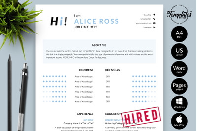 Creative Resume Template for Microsoft Word &amp; Apple Pages Alice Ross