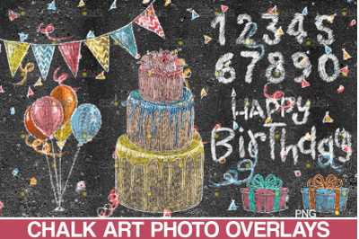 Birthday chalk art overlays. Photoshop overlay