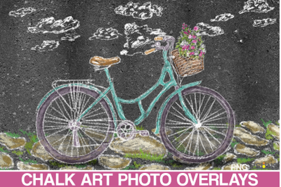 Sidewalk Chalk art Overlay, Bicycle backdrop and bicicleta