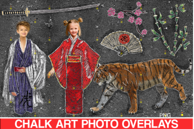 Sidewalk chalk overlay Japan, kimono overlay tiza