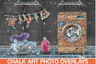 Sidewalk Chalk art Overlay, Laundry backdrop and washhouse