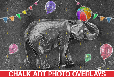 Sidewalk Chalk art Overlay, Elephant backdrop and circus