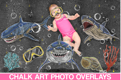Sidewalk Chalk art Overlay, Baby Shark backdrop and Beach