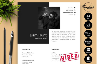 Modern Resume CV Template for Microsoft Word &amp; Apple Pages Liam Hunt