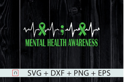 Green Ribbon Heartbeat svg,Mental Health