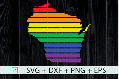 Wisconsin State-Map Rainbow-LGBT Pride