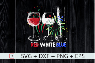 Red White Blue Funny Wine Glass