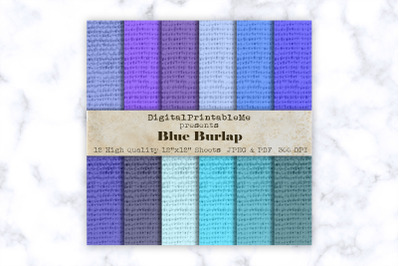 Shades of Blue Burlap Digital Paper, Shabby Chic Pattern, Scrapbook pa