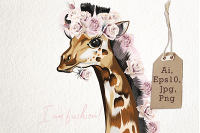 Fashion vector giraffe in roses