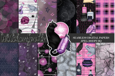 Witch Halloween Digital Papers, Halloween Backgrounds, Spooky Patterns