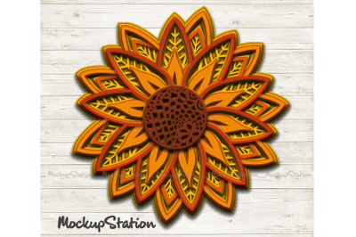 Sunflower 3D Mandala SVG, Flower Layered Design PNG DXF Cut File