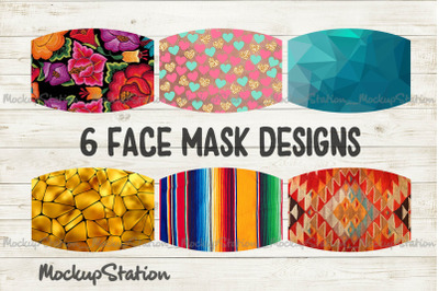 Face Mask Sublimation Design Bundle, Serape Floral Heart PNG Template