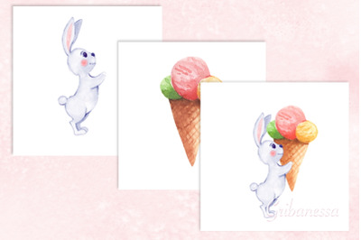 Bunny with ice cream. PNG illustration