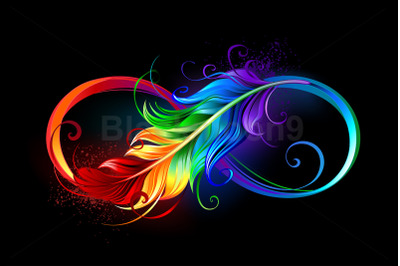 Infinity with rainbow feather on black background