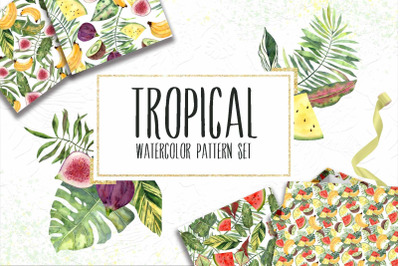 12 Watercolor Tropical patterns set
